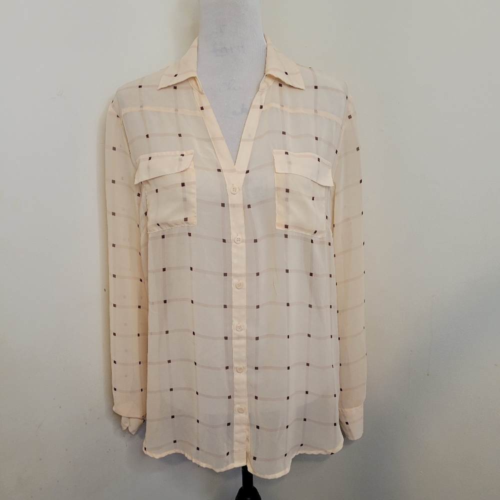 New York‎ & Company Women’s Sheer Button-Up Blouse Tan Size XL
